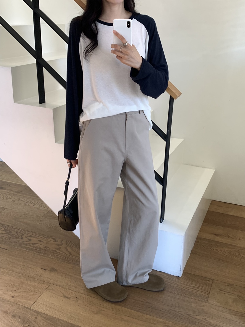 NOTICE東大門代購女士新品推薦休閑時尚長袖T恤插肩袖撞色NOTICE長袖T恤