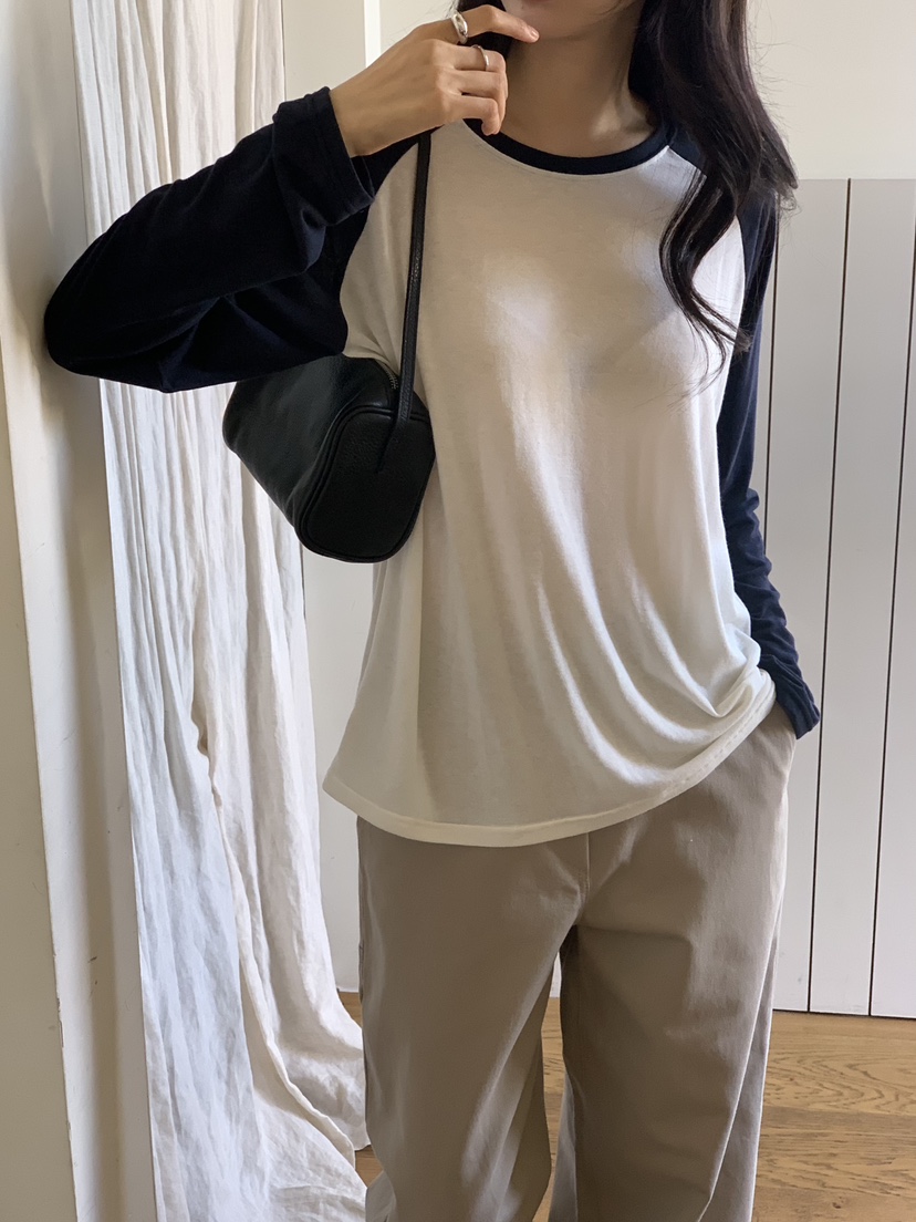 NOTICE東大門代購女士新品推薦休閑時尚長袖T恤插肩袖撞色NOTICE長袖T恤