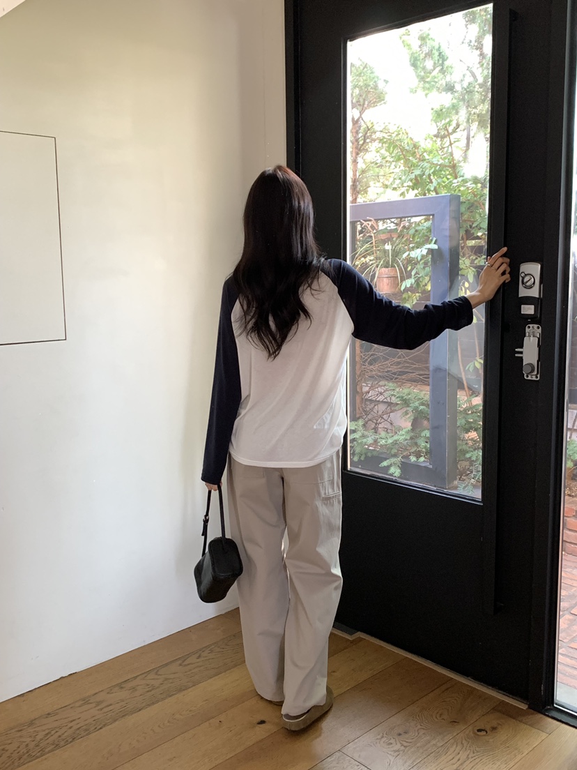 NOTICE東大門代購女士新品推薦休閑時尚長袖T恤插肩袖撞色NOTICE長袖T恤