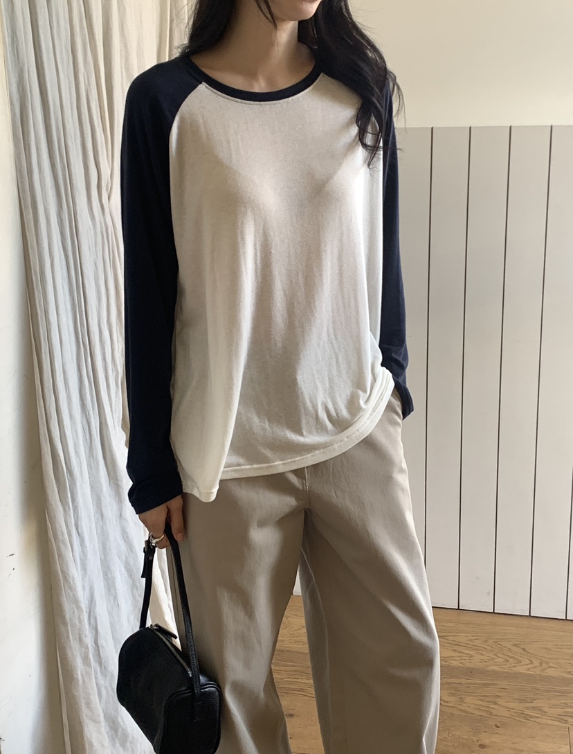 NOTICE東大門代購女士新品推薦休閑時尚長袖T恤插肩袖撞色NOTICE長袖T恤