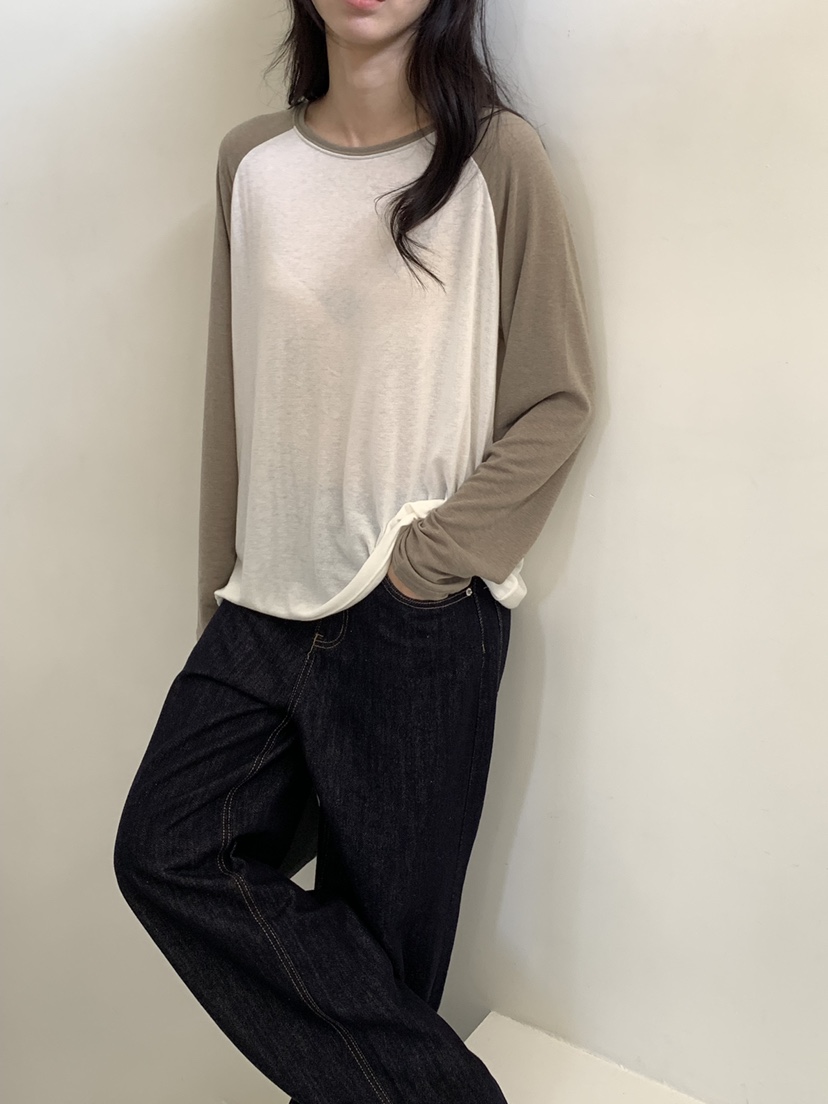NOTICE東大門代購女士新品推薦休閑時尚長袖T恤插肩袖撞色NOTICE長袖T恤