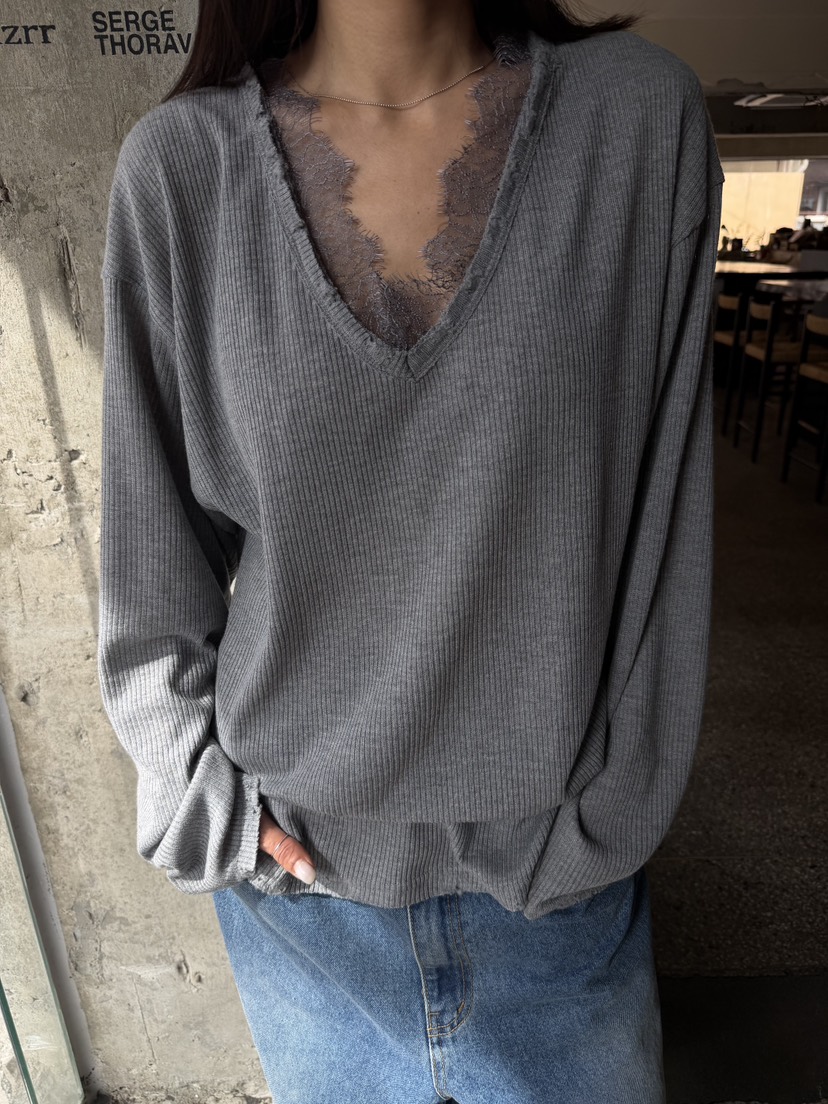 FRANC—L韓國代購女裝新品時尚人氣休閑長袖T恤羊毛針織V領FRANC長袖T恤圖色1
