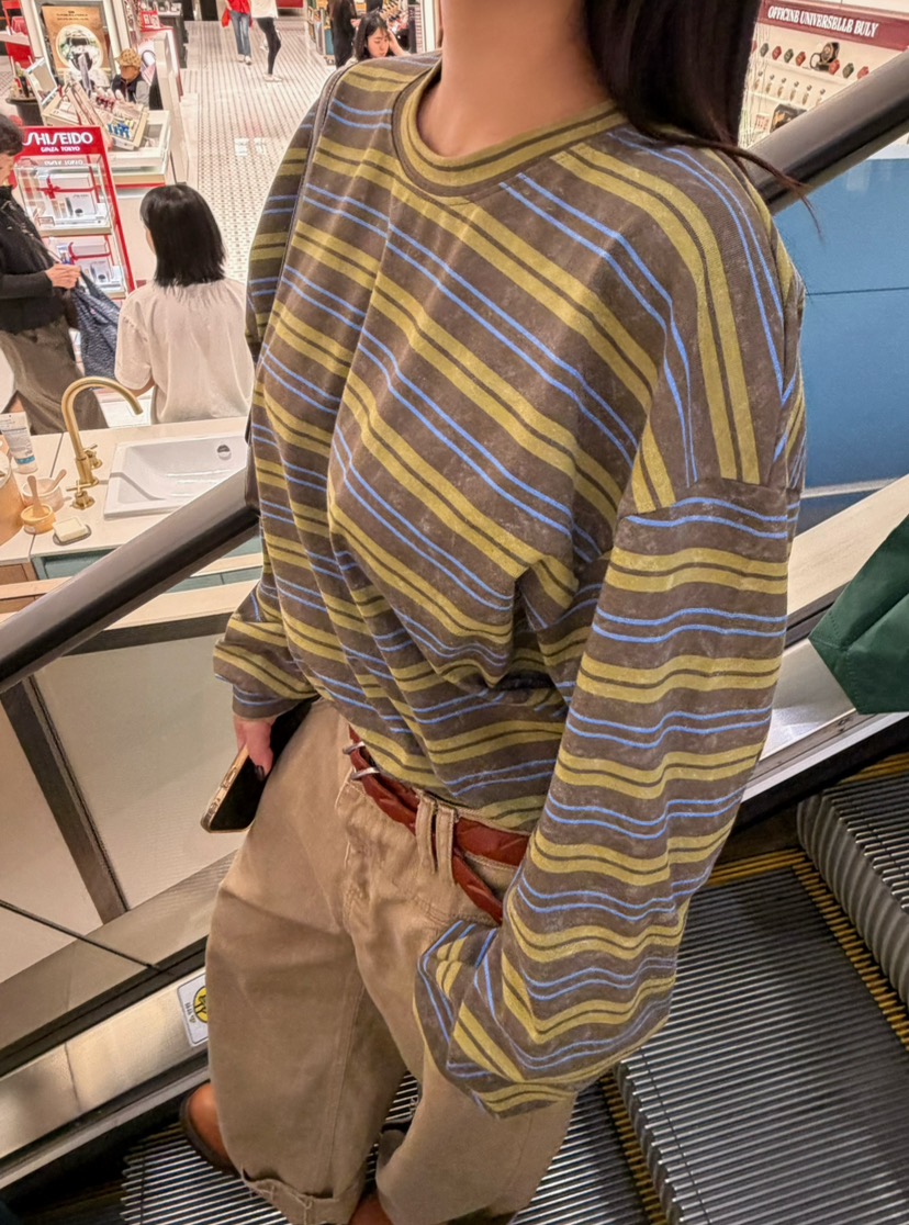 BYRING韓國代購女裝新品熱賣休閑推薦時尚真品長袖T恤條紋BYRING長袖T恤