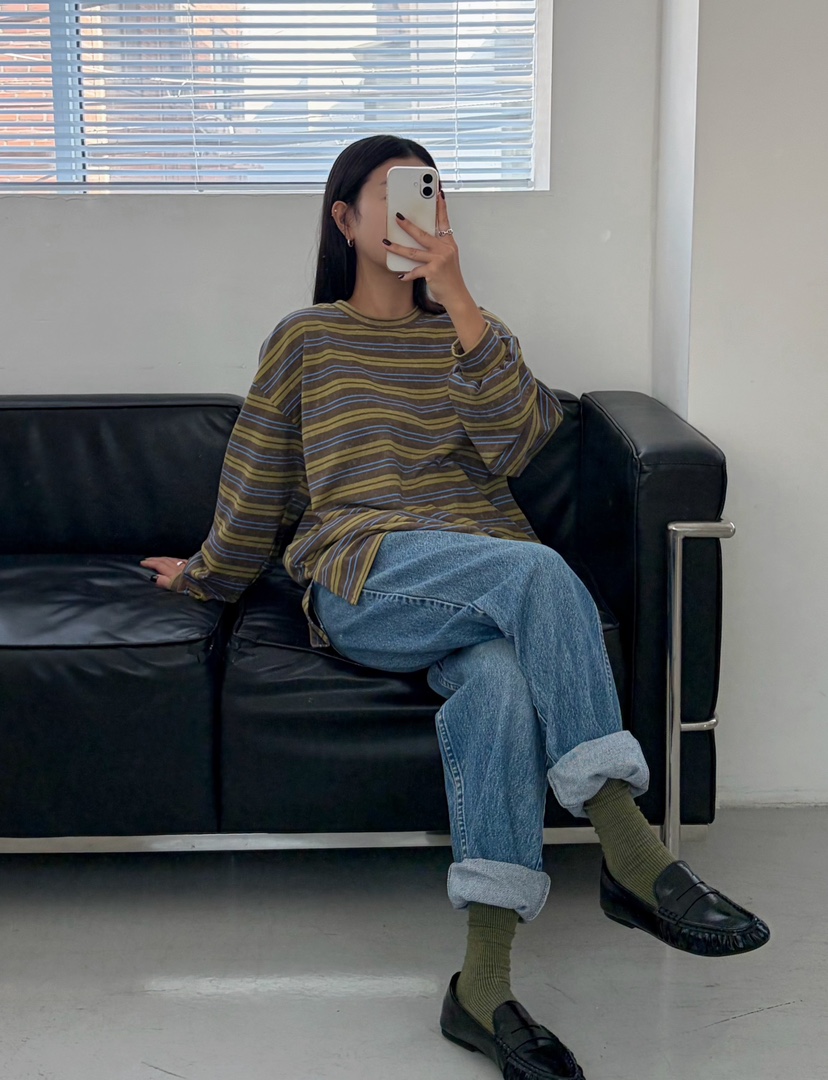BYRING韓國代購女裝新品熱賣休閑推薦時尚真品長袖T恤條紋BYRING長袖T恤
