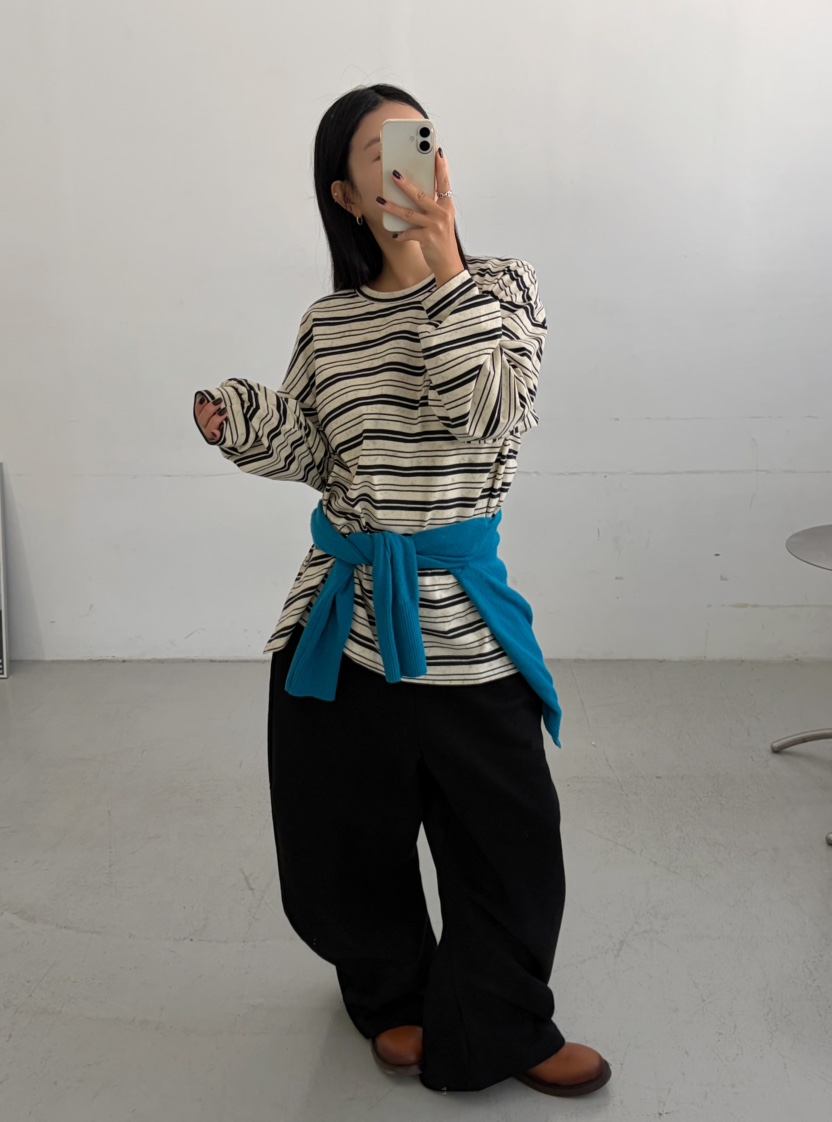 BYRING韓國代購女裝新品熱賣休閑推薦時尚真品長袖T恤條紋BYRING長袖T恤