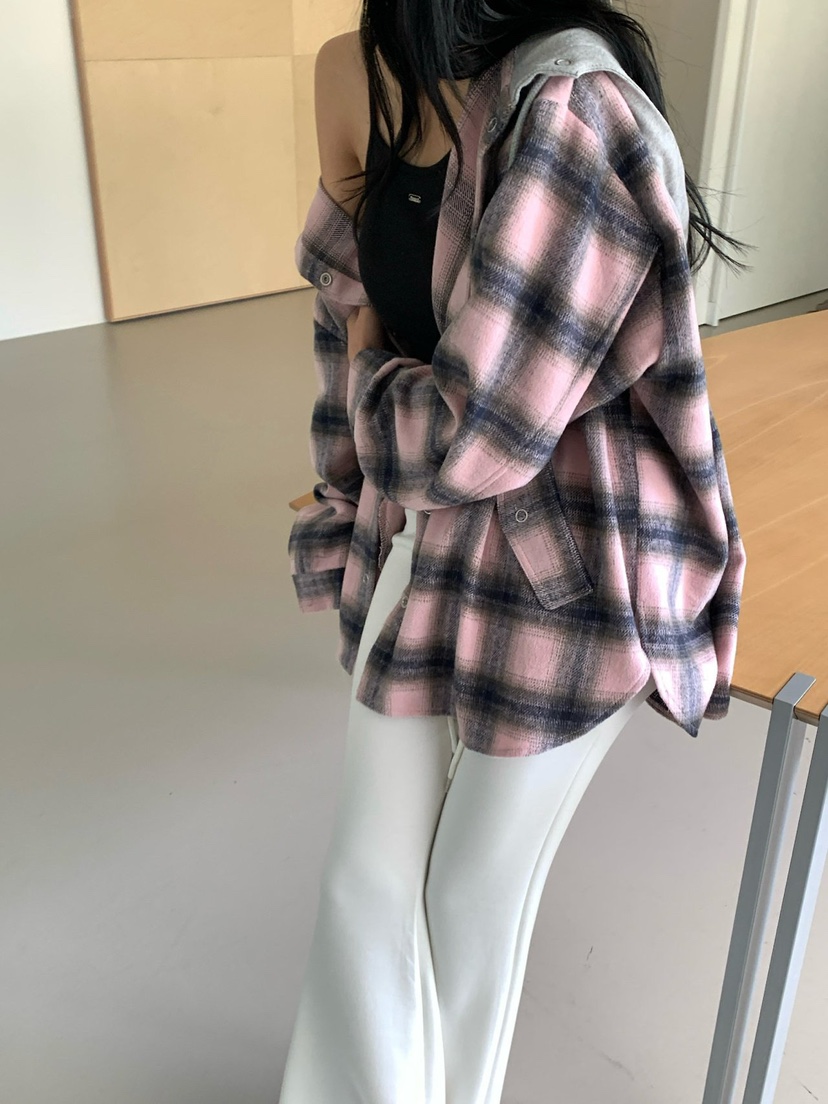 REVE CITE-L韓國直郵女裝新品推薦熱賣襯衫蕾絲衫格子高領REVE CITE-L襯衫/蕾絲衫