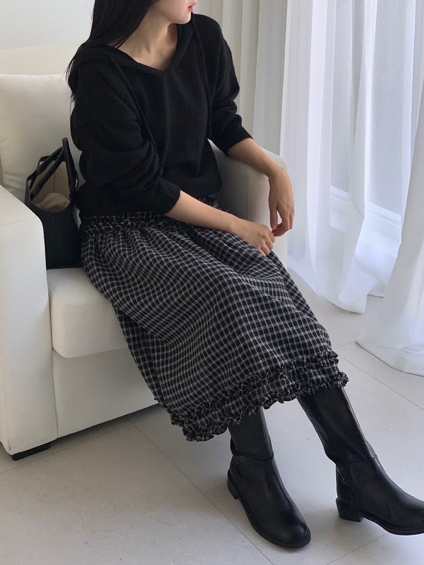 BLEECKER韓國代購女士新品人氣真品推薦休閑長裙格子褶皺BLEECKER長裙
