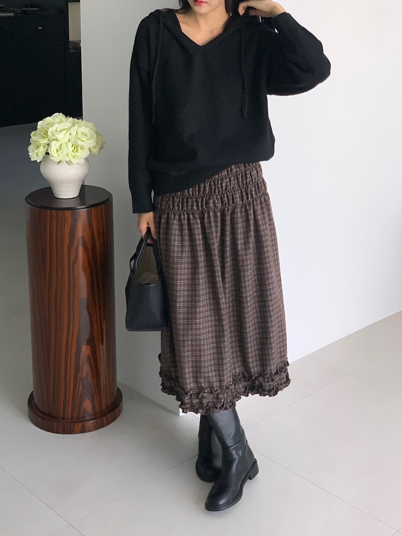 BLEECKER韓國代購女士新品人氣真品推薦休閑長裙格子褶皺BLEECKER長裙