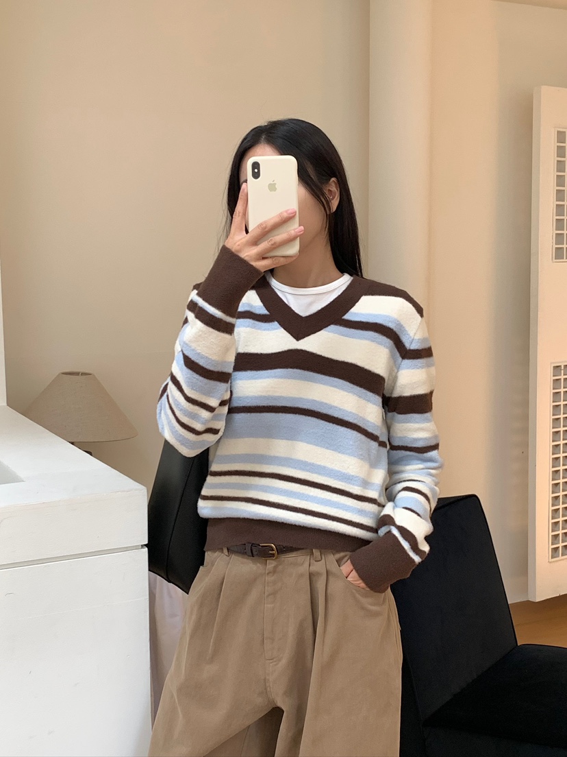 BLEECKER韓國直郵女裝新品時尚真品人氣休閑熱賣針織衫條紋BLEECKER針織衫