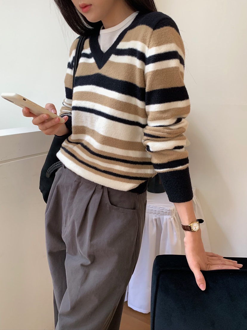 BLEECKER韓國直郵女裝新品時尚真品人氣休閑熱賣針織衫條紋BLEECKER針織衫