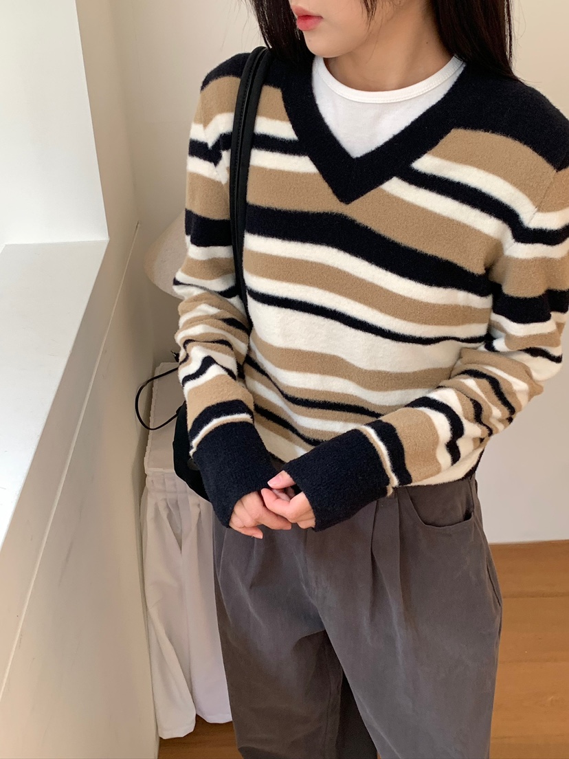 BLEECKER韓國直郵女裝新品時尚真品人氣休閑熱賣針織衫條紋BLEECKER針織衫