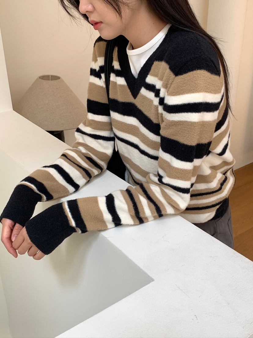 BLEECKER韓國直郵女裝新品時尚真品人氣休閑熱賣針織衫條紋BLEECKER針織衫