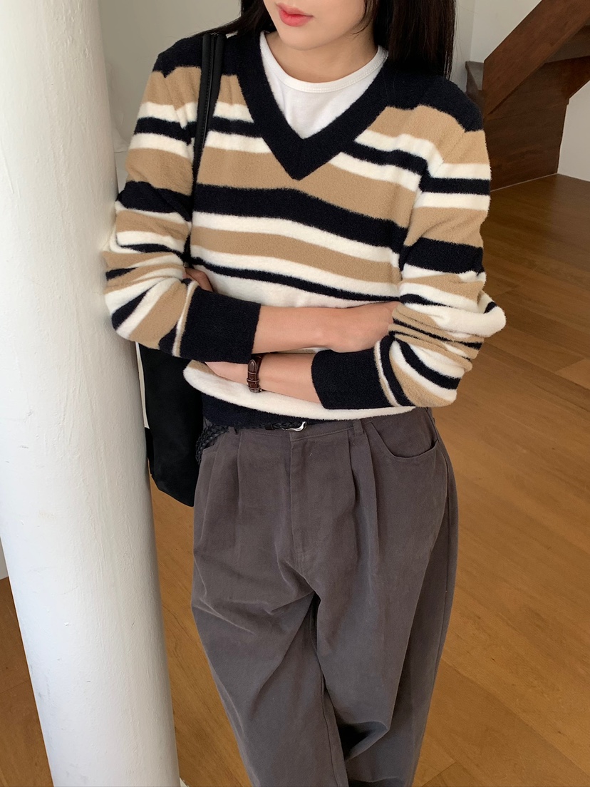 BLEECKER韓國直郵女裝新品時尚真品人氣休閑熱賣針織衫條紋BLEECKER針織衫
