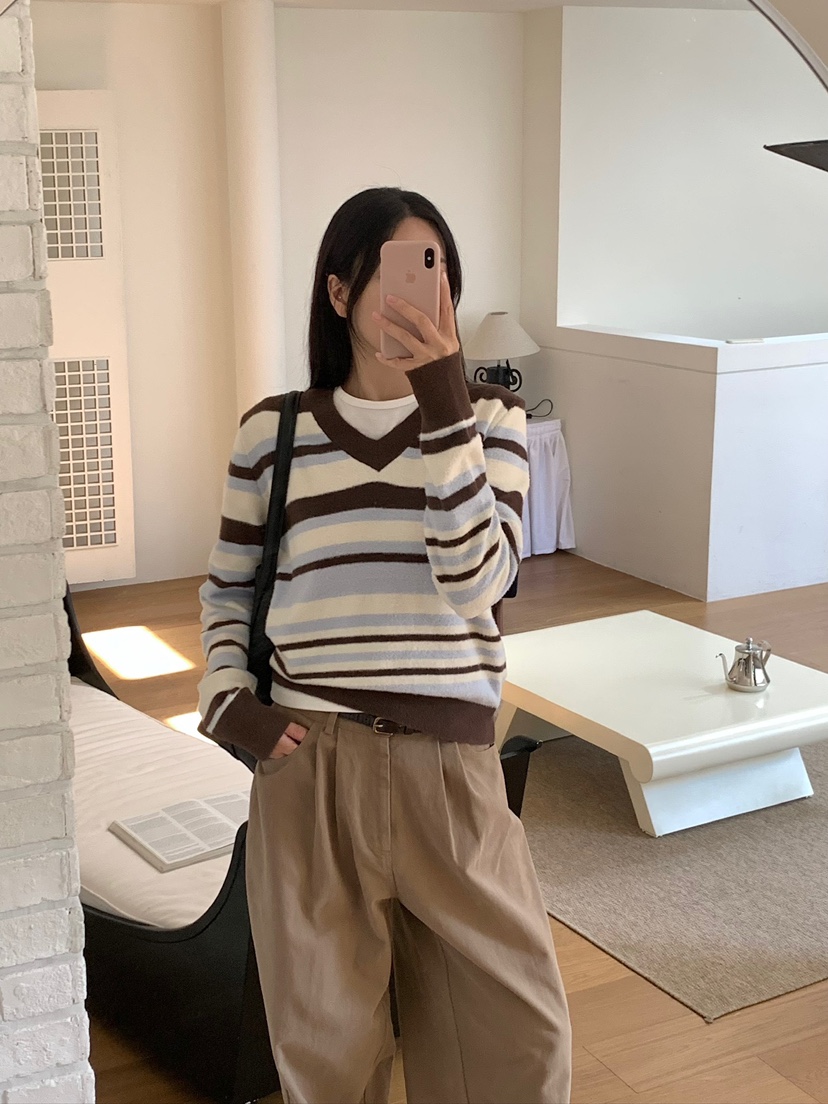 BLEECKER韓國直郵女裝新品時尚真品人氣休閑熱賣針織衫條紋BLEECKER針織衫