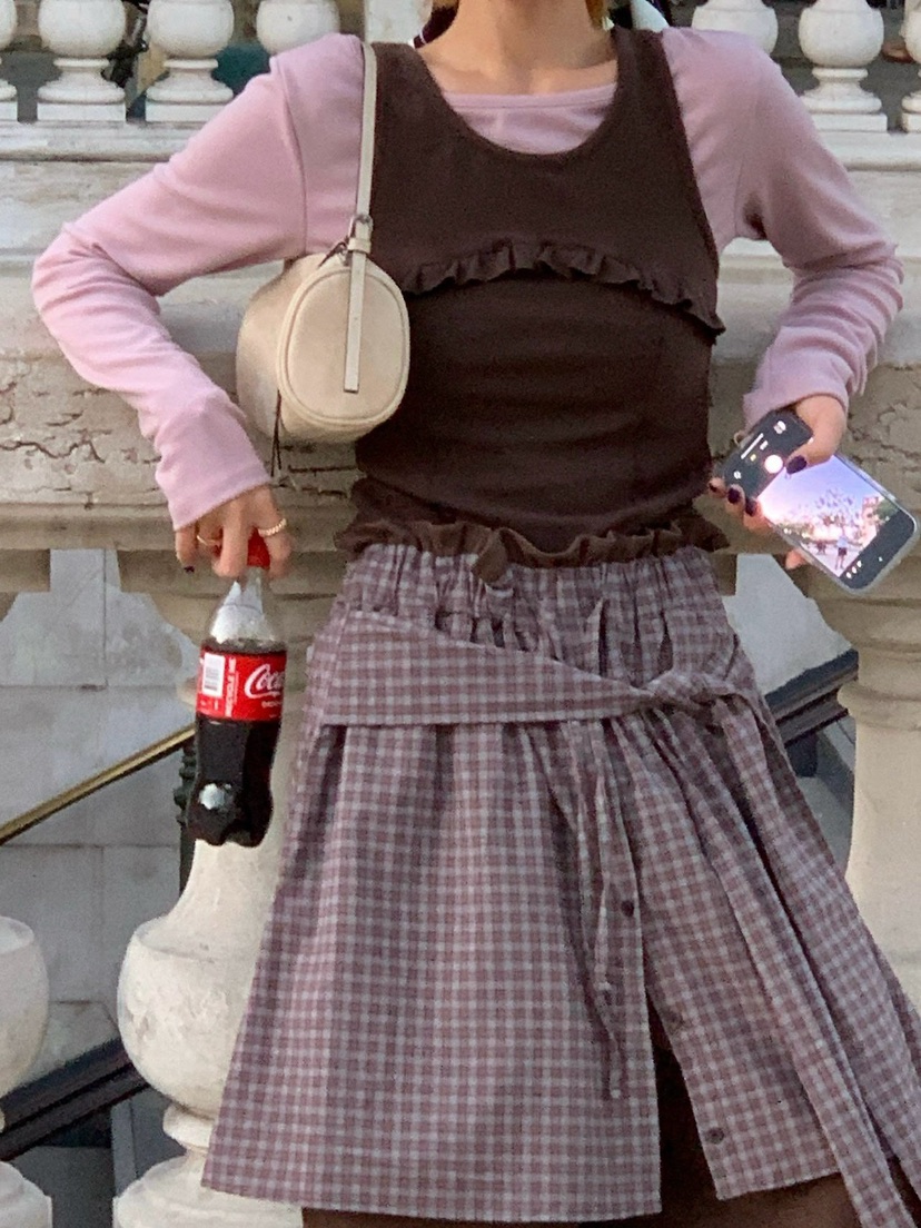 ZEROZERO東大門代購女士新品真品熱賣時尚休閑裙褲格子疊穿ZEROZERO裙褲
