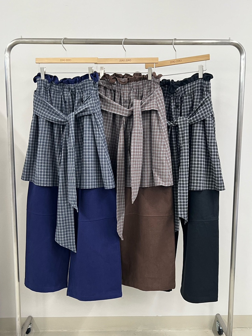ZEROZERO東大門代購女士新品真品熱賣時尚休閑裙褲格子疊穿ZEROZERO裙褲圖色3左三色