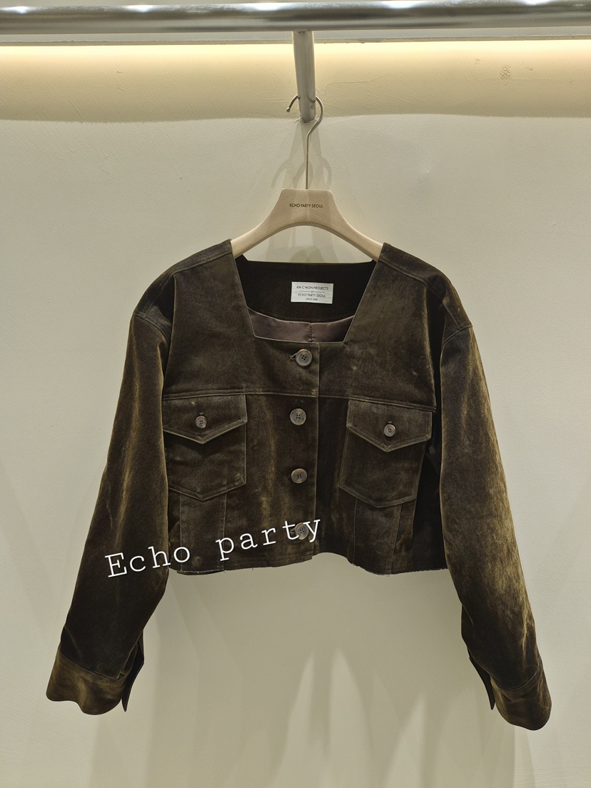 ECHOPARTY韓國直郵女士新品熱賣人氣推薦真品休閑夾克天鵝絨Echo party夾克圖色1