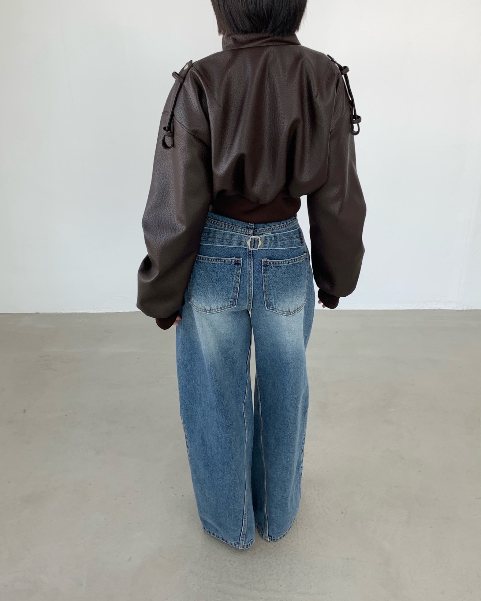 2TWO MOON韓國直郵女士新款時尚休閑熱賣人氣皮衣高領短款2TWO MOON皮衣