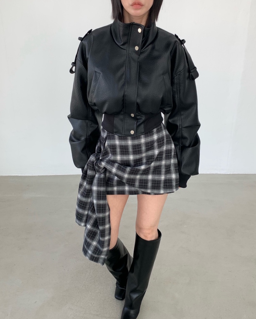 2TWO MOON韓國直郵女士新款時尚休閑熱賣人氣皮衣高領短款2TWO MOON皮衣