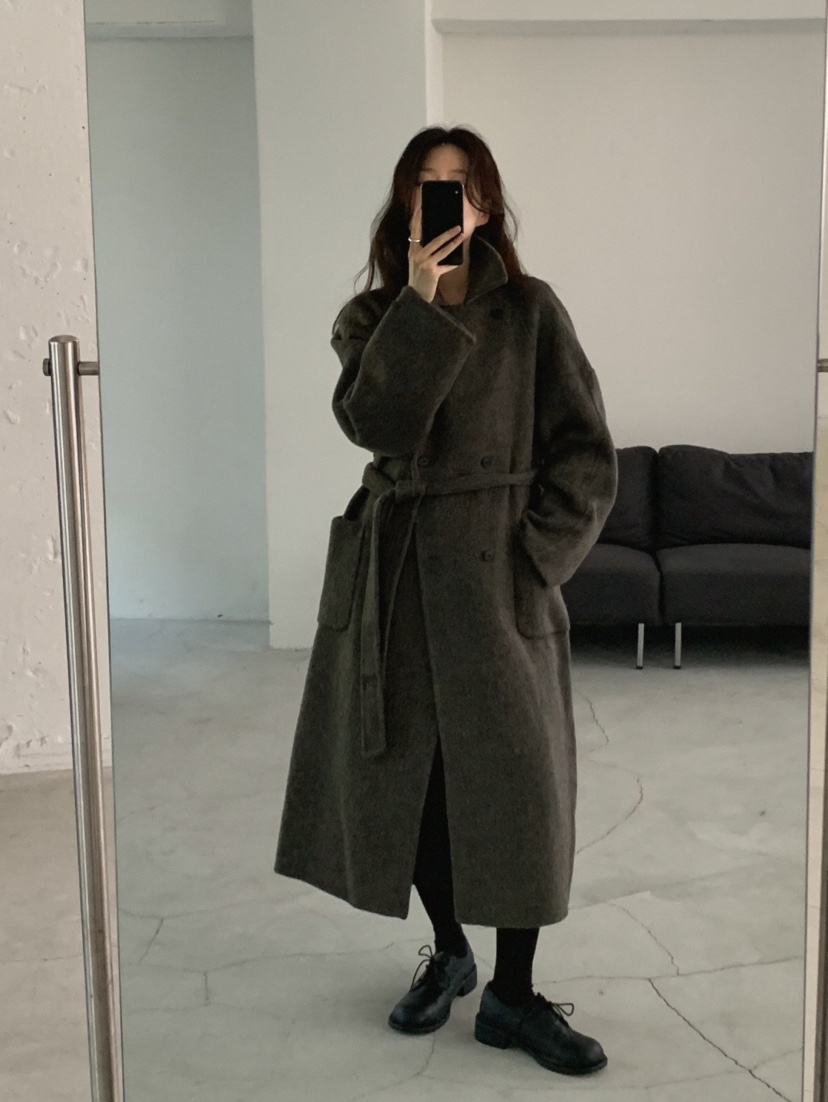 MOSMOS東大門代購女裝新款真品人氣中長款大衣含腰帶手工MOSMOS中長款大衣
