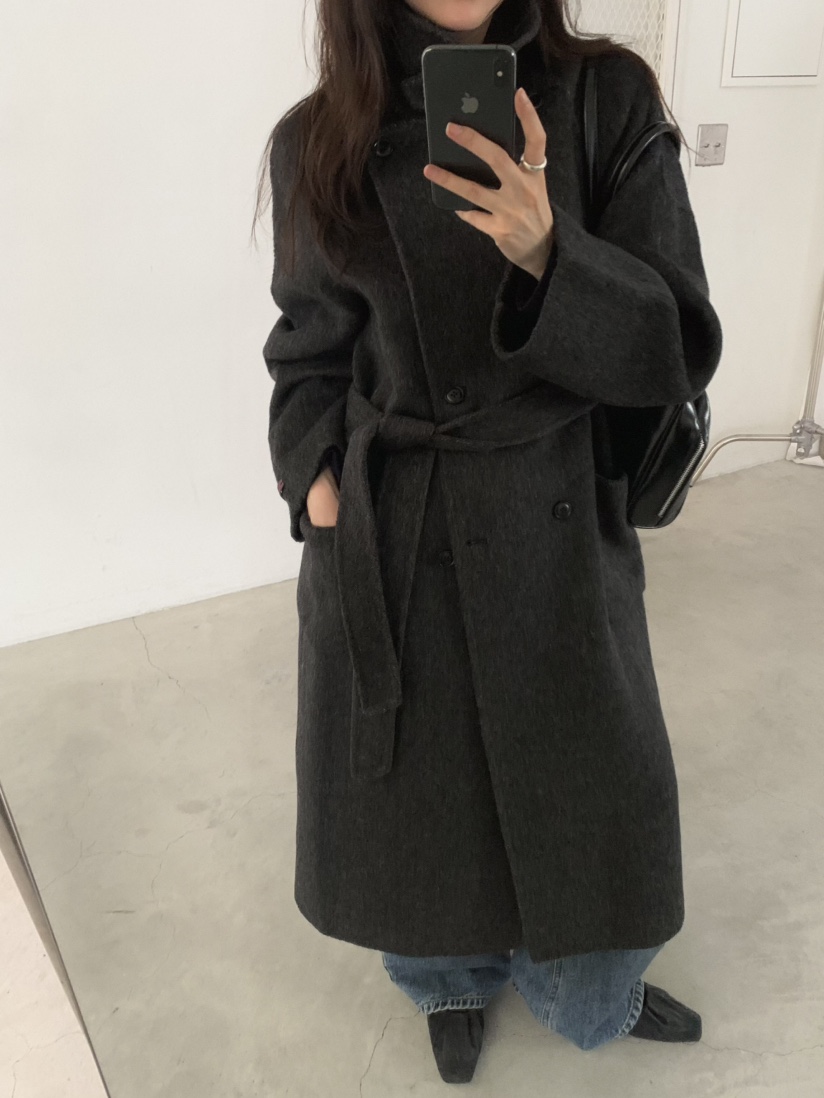 MOSMOS東大門代購女裝新款真品人氣中長款大衣含腰帶手工MOSMOS中長款大衣