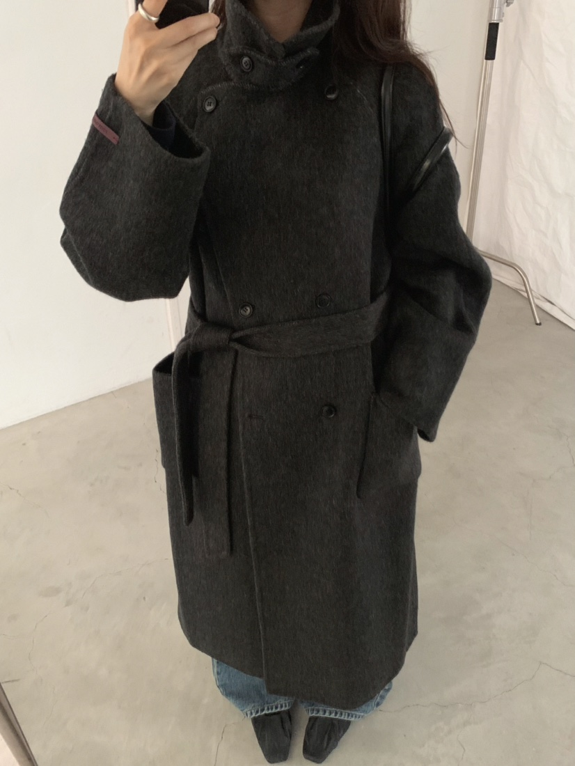 MOSMOS東大門代購女裝新款真品人氣中長款大衣含腰帶手工MOSMOS中長款大衣