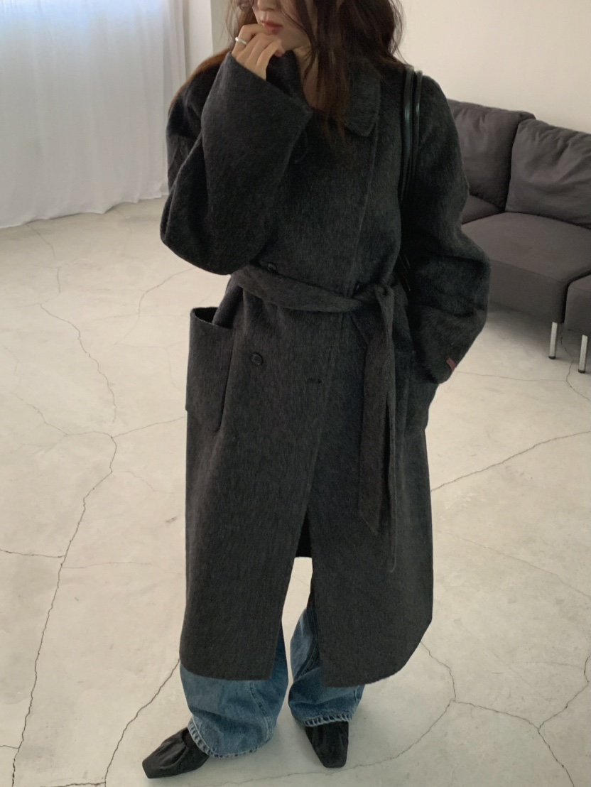 MOSMOS東大門代購女裝新款真品人氣中長款大衣含腰帶手工MOSMOS中長款大衣