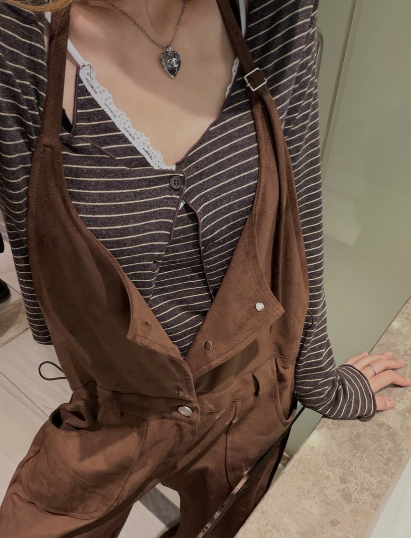 ZEROZERO韓國代購女士新款真品時尚推薦背帶褲不含內搭麂皮ZEROZERO背帶褲