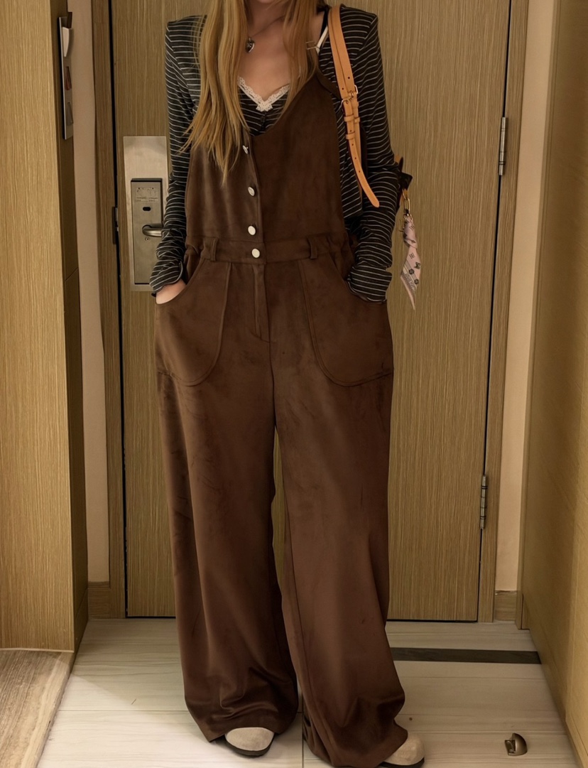 ZEROZERO韓國代購女士新款真品時尚推薦背帶褲不含內搭麂皮ZEROZERO背帶褲圖色1