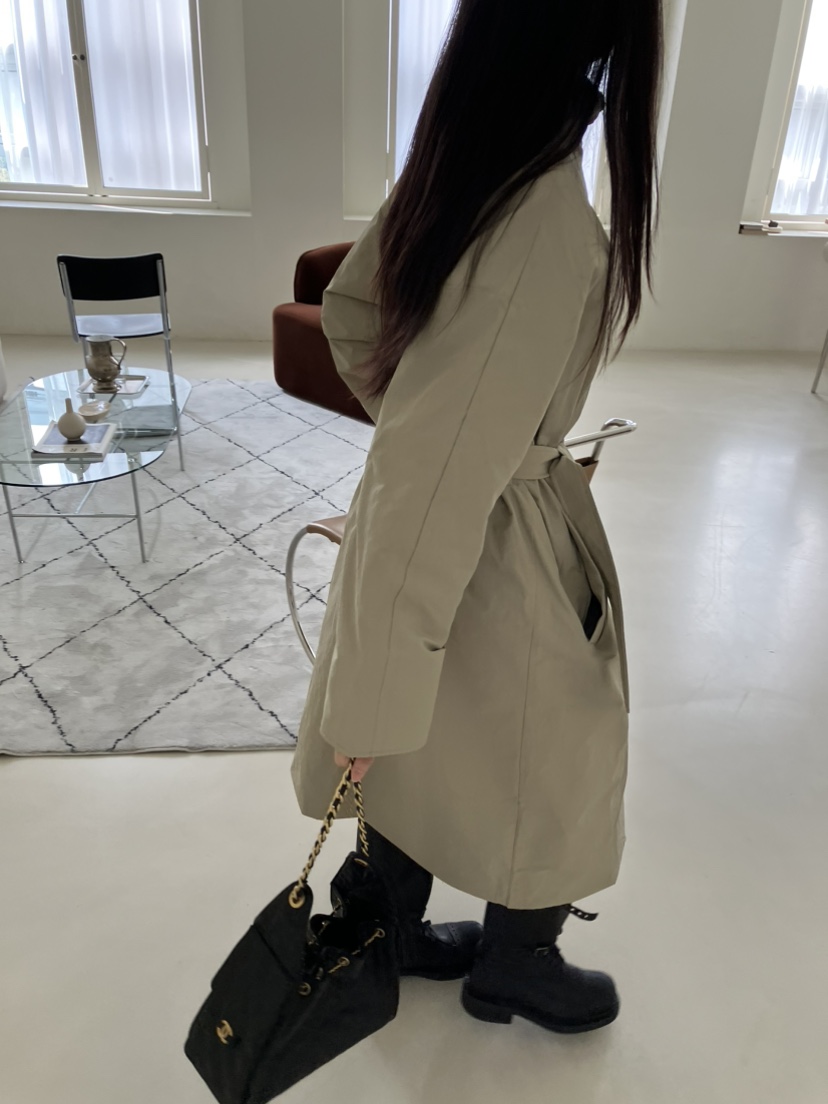 PIN-UP韓國直郵女士新品熱賣休閑真品長款風衣含腰帶羽絨PIN-UP長款風衣