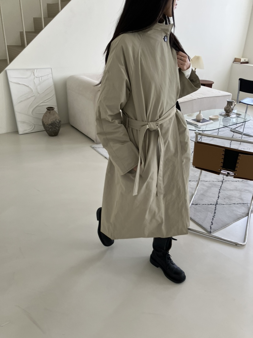 PIN-UP韓國直郵女士新品熱賣休閑真品長款風衣含腰帶羽絨PIN-UP長款風衣