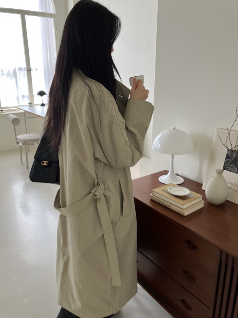 PIN-UP韓國直郵女士新品熱賣休閑真品長款風衣含腰帶羽絨PIN-UP長款風衣
