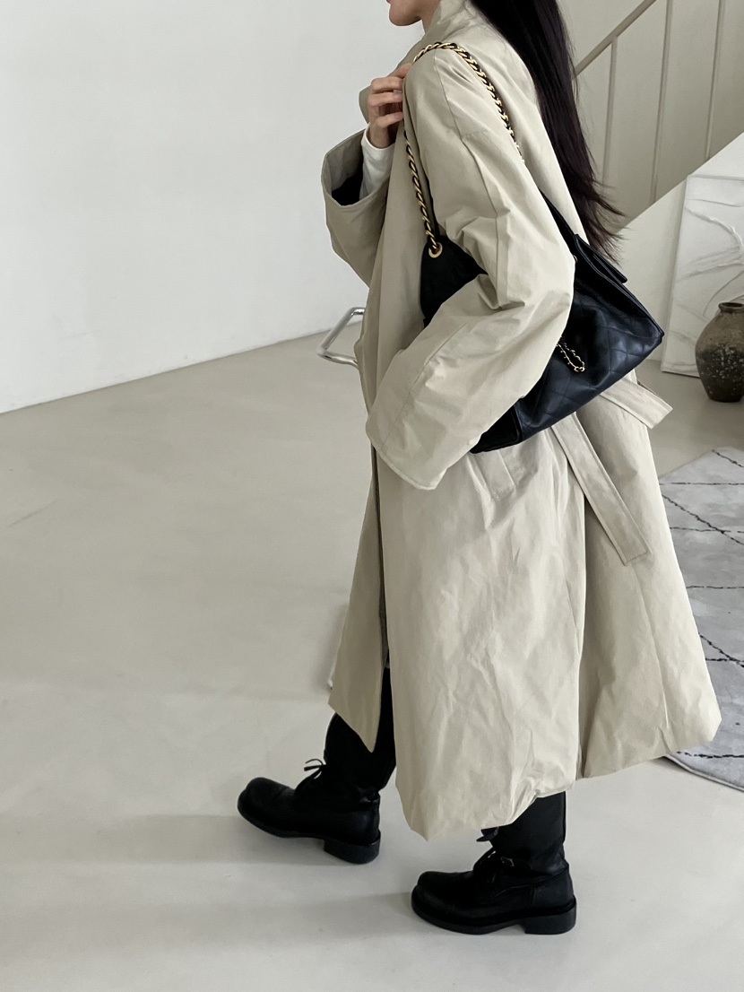 PIN-UP韓國直郵女士新品熱賣休閑真品長款風衣含腰帶羽絨PIN-UP長款風衣