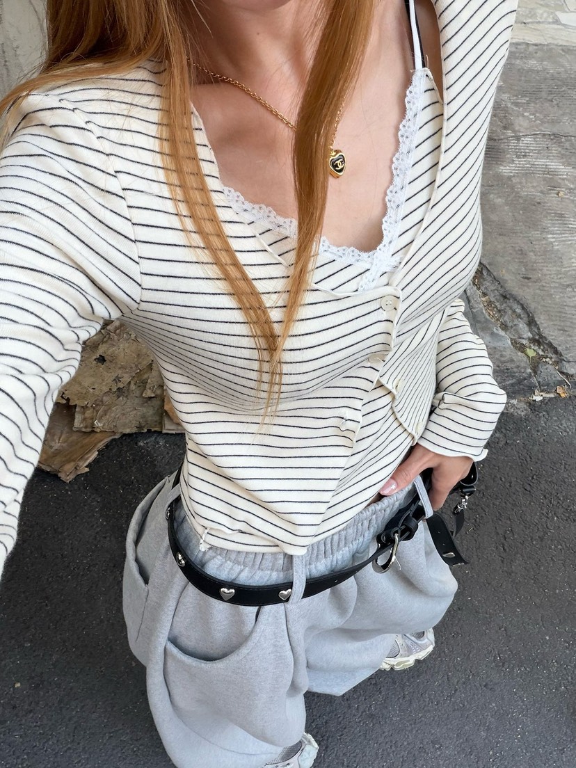 ZEROZERO東大門實拍女裝新款熱賣長袖T恤不含內搭開衫條紋ZEROZERO長袖T恤
