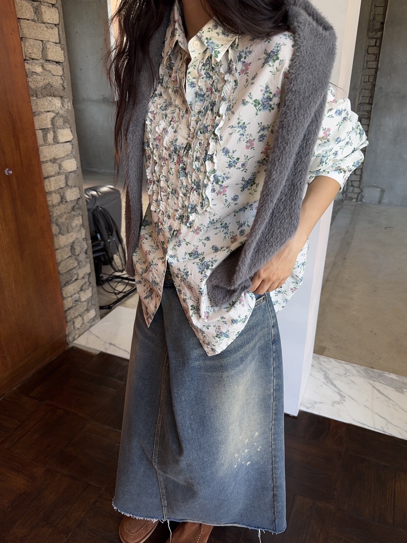 SUNDER MARKET東大門實拍女士新款休閑熱賣襯衫蕾絲衫絨SUNDER MARKET襯衫/蕾絲衫