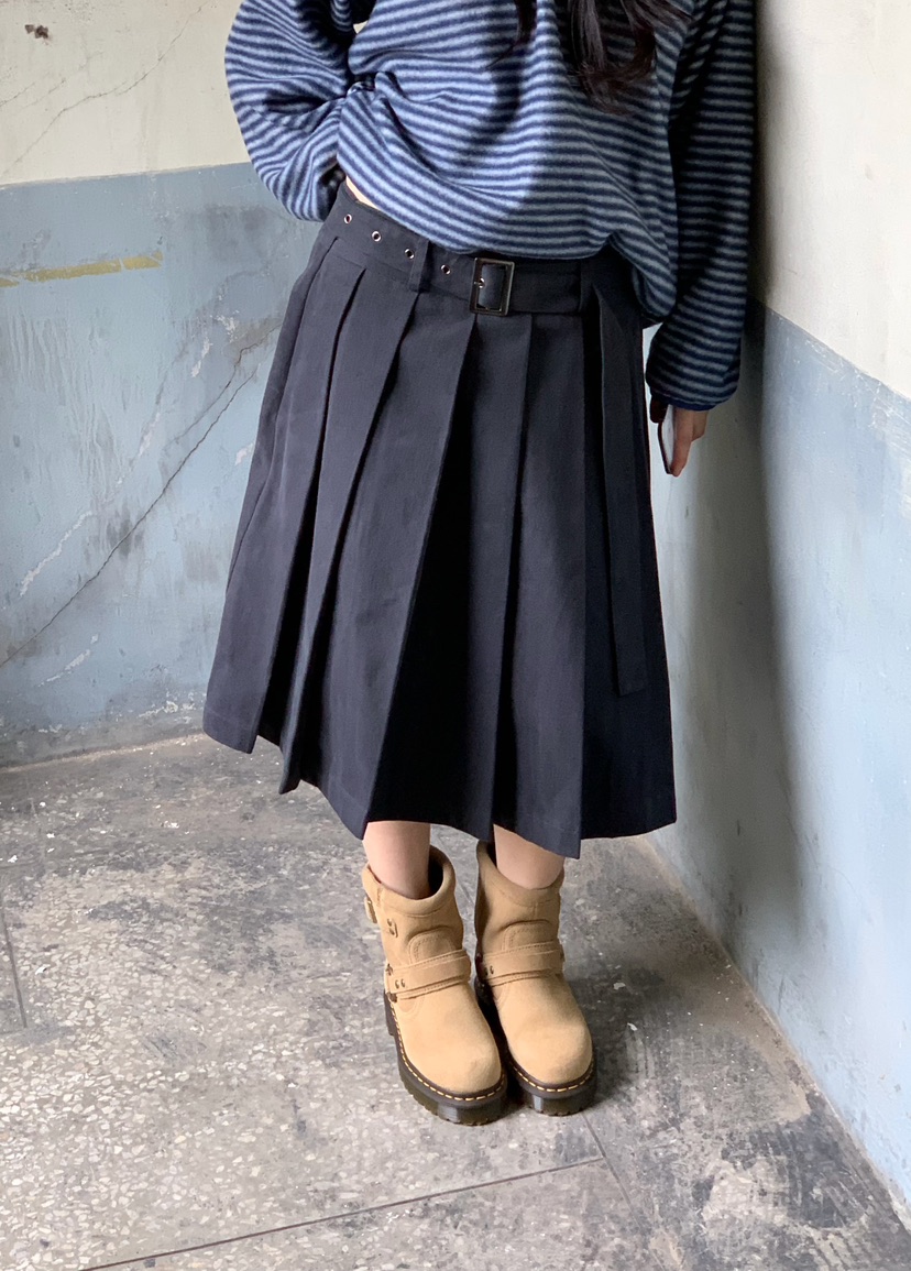 MOMENTUM韓國代購女士新款真品熱賣半身裙中短裙含腰帶褶裥MOMENTUM半身裙/中短裙