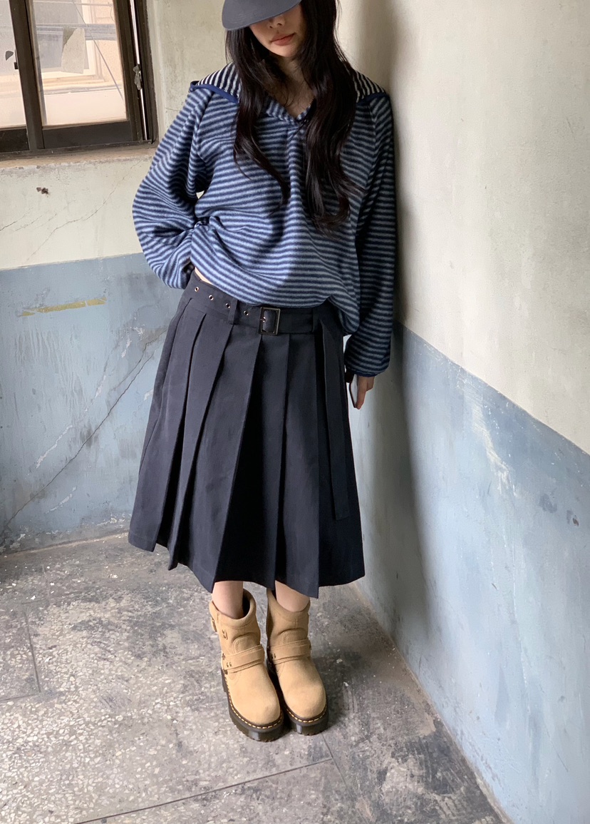 MOMENTUM韓國代購女士新款真品熱賣半身裙中短裙含腰帶褶裥MOMENTUM半身裙/中短裙