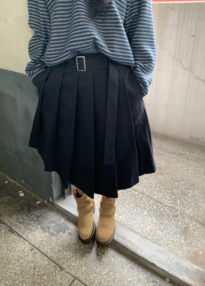 MOMENTUM韓國代購女士新款真品熱賣半身裙中短裙含腰帶褶裥MOMENTUM半身裙/中短裙