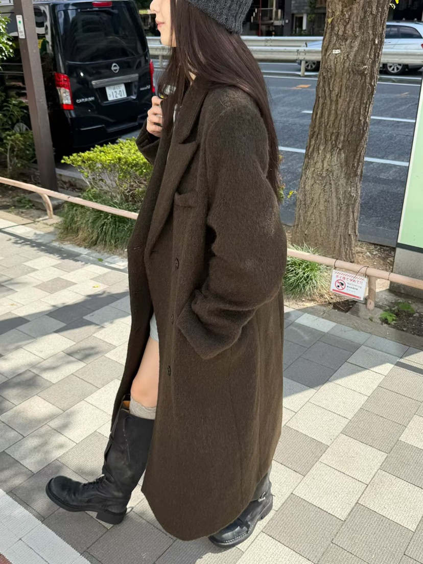 ARKIE/TAF韓國代購女裝新品時尚人氣休閑中長款大衣羊駝毛ARKIE/TAF中長款大衣