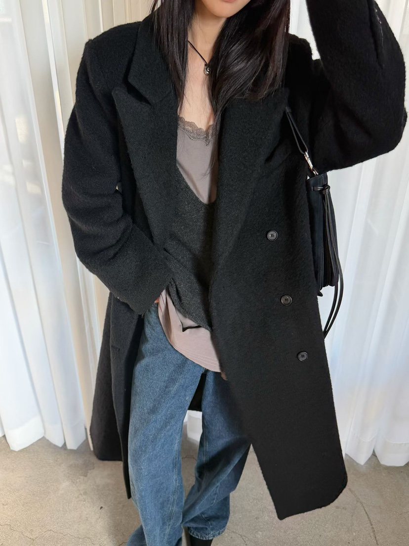 ARKIE/TAF韓國代購女裝新品時尚人氣休閑中長款大衣羊駝毛ARKIE/TAF中長款大衣