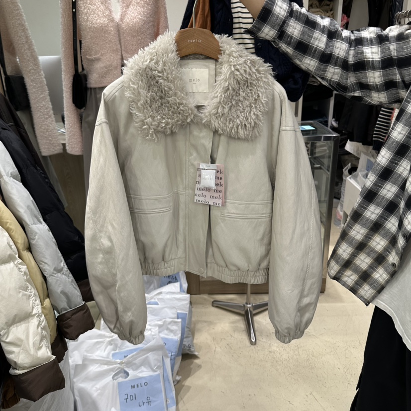 MELO韓國代購女士新品休閑推薦人氣時尚真品熱賣夾克羊皮MELO夾克圖色1