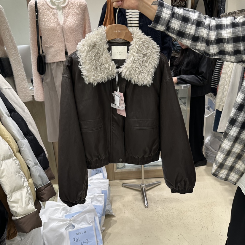 MELO韓國代購女士新品休閑推薦人氣時尚真品熱賣夾克羊皮MELO夾克圖色2