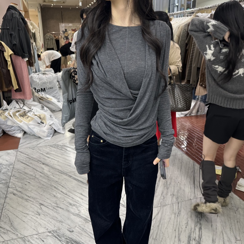 FOUNDATION東大門直郵女士新品人氣休閑時尚真品長袖T恤披肩FOUNDATION長袖T恤圖色4