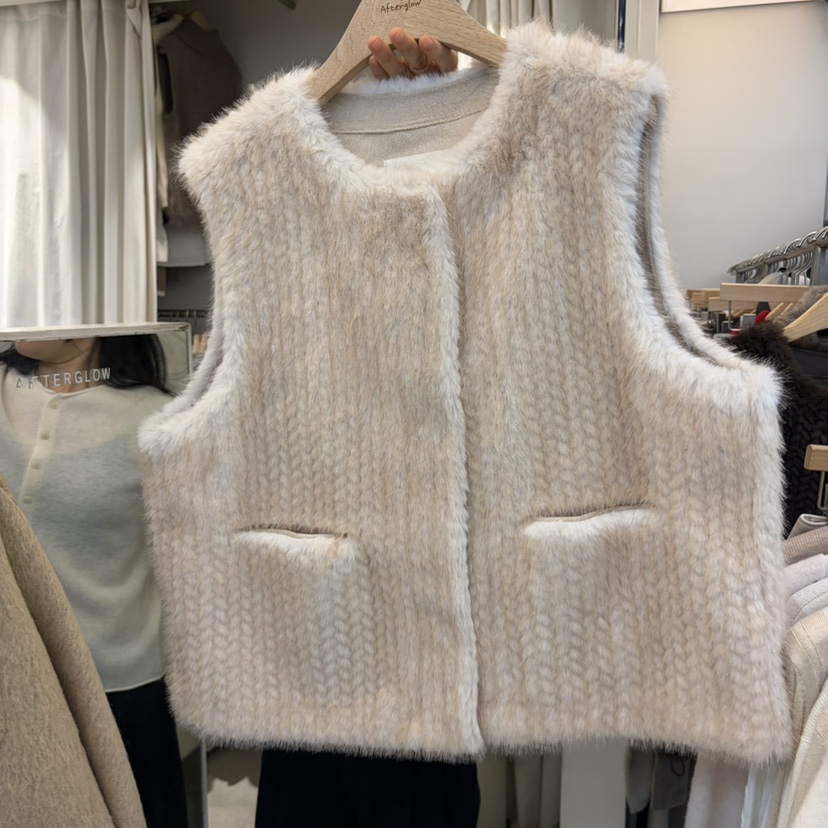 AFTERGLOW東大門直郵女裝新品真品熱賣推薦時尚休閑馬甲皮草AFTERGLOW馬甲圖色3白