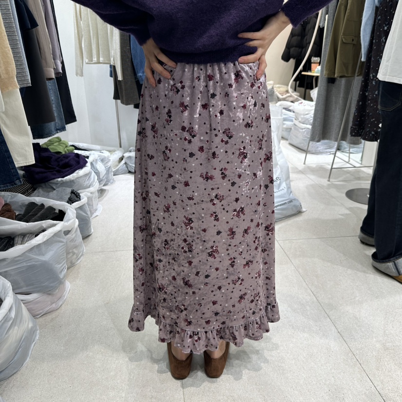 GRACIA東大門實拍女士新款人氣時尚熱賣休閑長裙天鵝絨褶邊GRACIA長裙