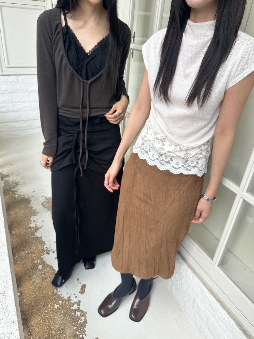 ROOOF韓國直郵女裝新款休閑時尚熱賣半身裙中短裙絨面革褶皺ROOOF半身裙/中短裙