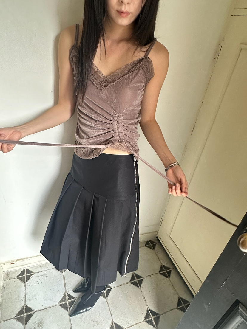 ROOOF韓國代購女裝新品時尚真品人氣吊帶背心蕾絲絲絨無袖ROOOF吊帶/背心