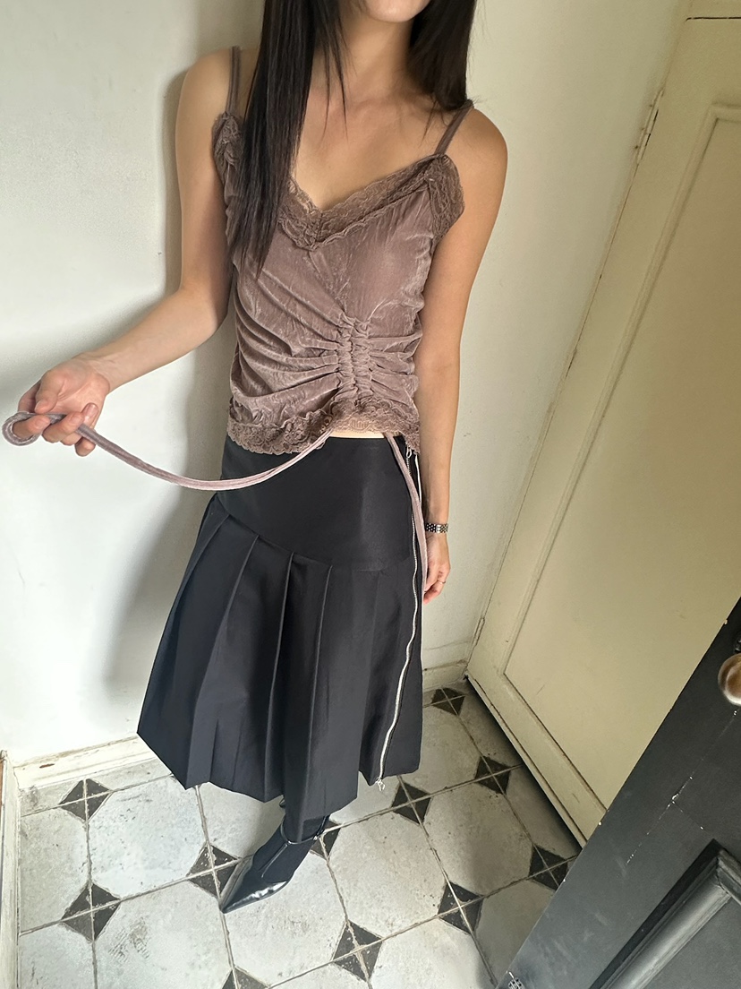 ROOOF韓國代購女裝新品時尚真品人氣吊帶背心蕾絲絲絨無袖ROOOF吊帶/背心