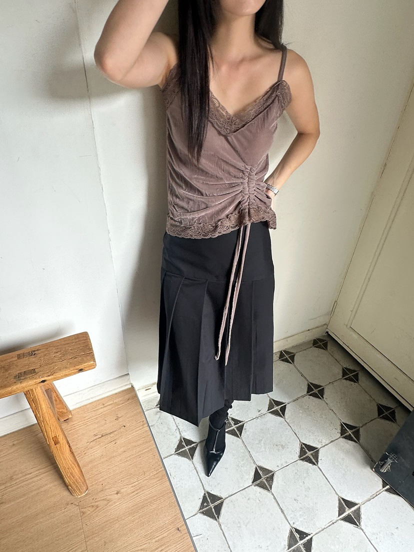ROOOF韓國代購女裝新品時尚真品人氣吊帶背心蕾絲絲絨無袖ROOOF吊帶/背心