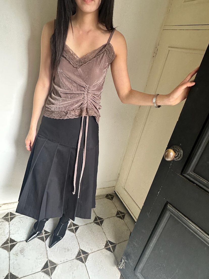 ROOOF韓國代購女裝新品時尚真品人氣吊帶背心蕾絲絲絨無袖ROOOF吊帶/背心圖色1